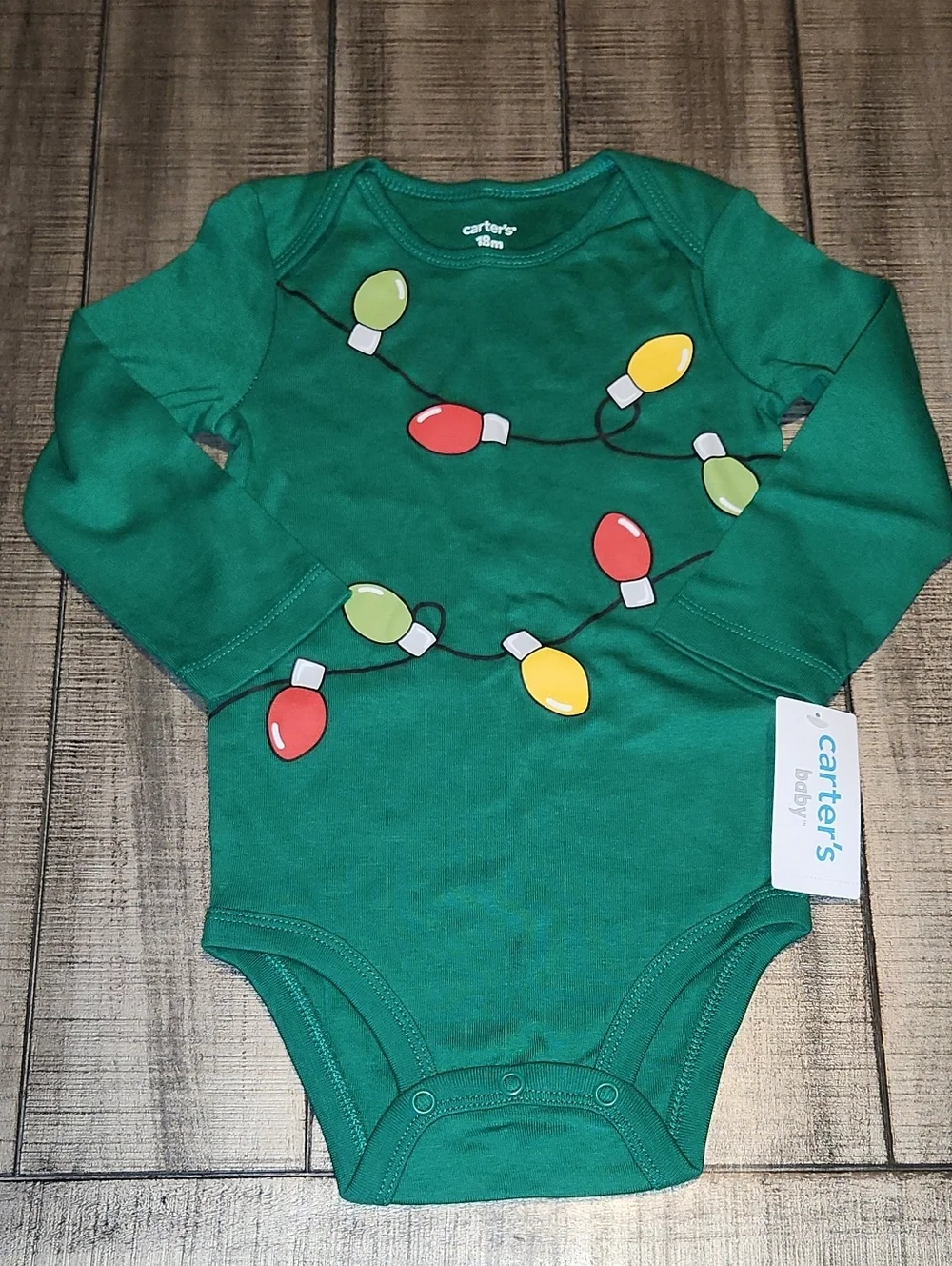 NWT Carter's Green Long-Sleeve One-Piece with Light Bulb Graphic